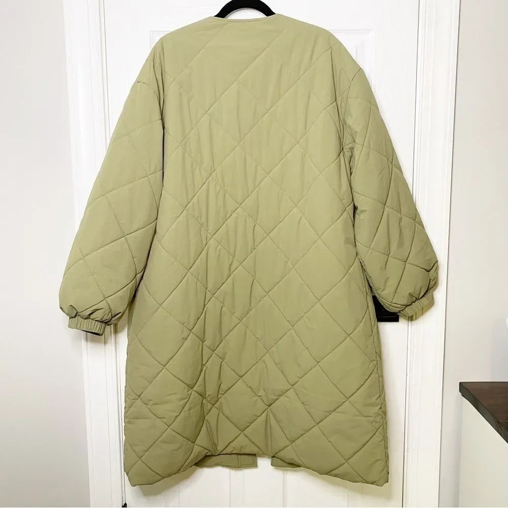 SAMSOE SAMSOE Nancy Quilted Collarless Coat Covert Green‎ Size XL - Picture 5 of 8